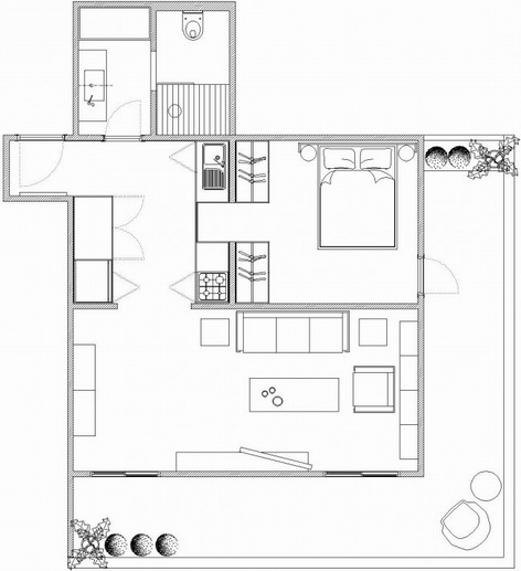 極簡設(shè)計方法中創(chuàng)建結(jié)構(gòu)是混合了中世紀(jì)家具及木紋理,創(chuàng)造一個熱情好客的氛圍。
